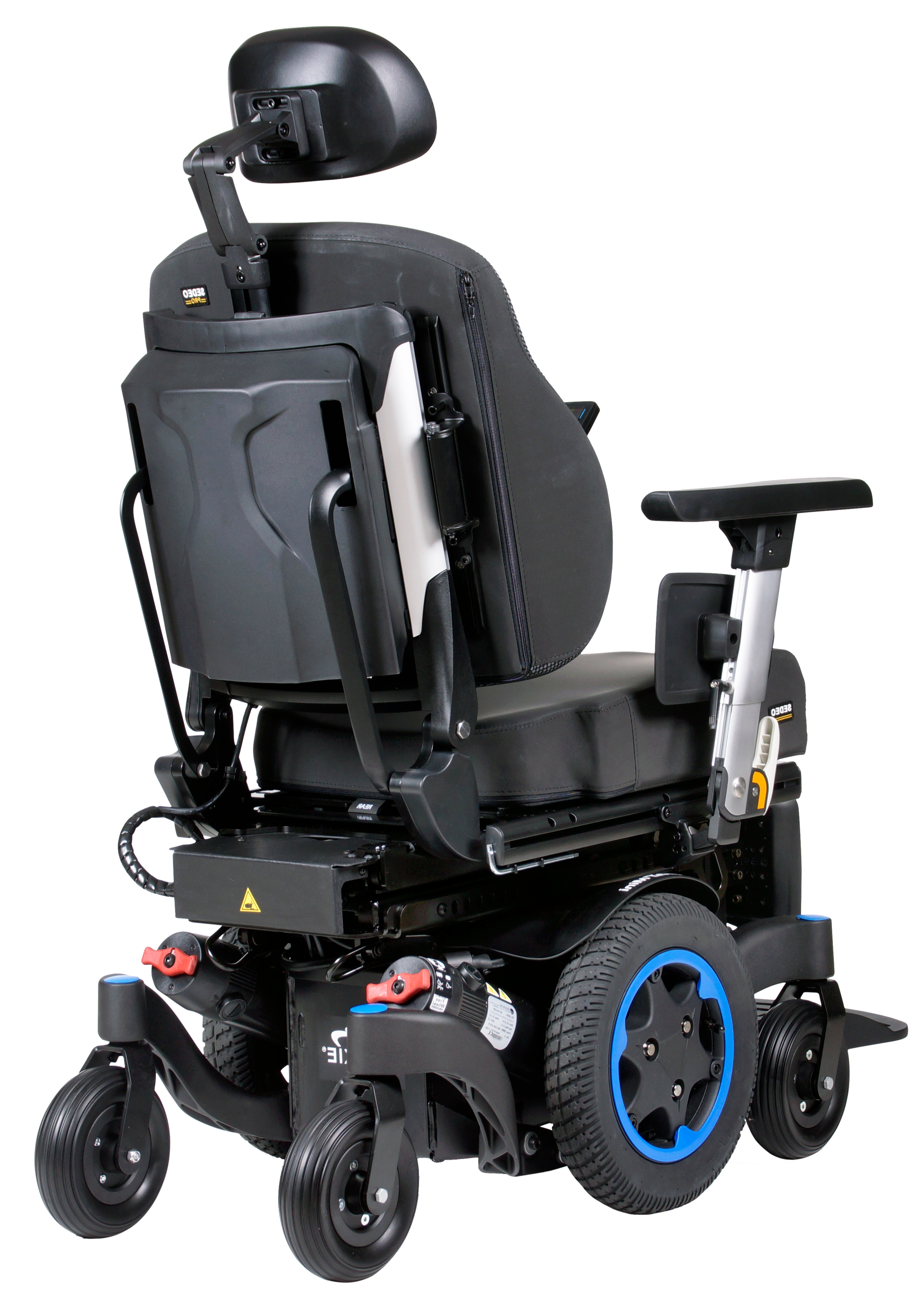 Motus - Quickie Q300 M Mini Sedeo Pro Electric Wheelchair in Blue from the rear